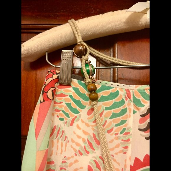 Coral, Green, Peach, Cream Floral Boho Elie Tahari Tropical Midi Skirt (US 2) - Picture 4 of 5